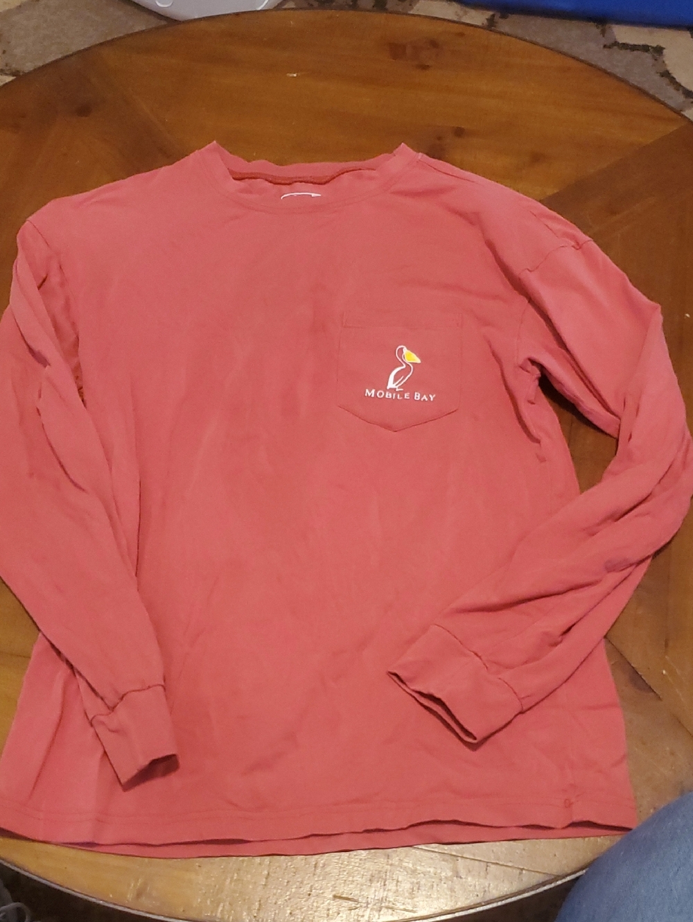 Long Sleeve Pocket Tee in Redish/Coral/Pinkish